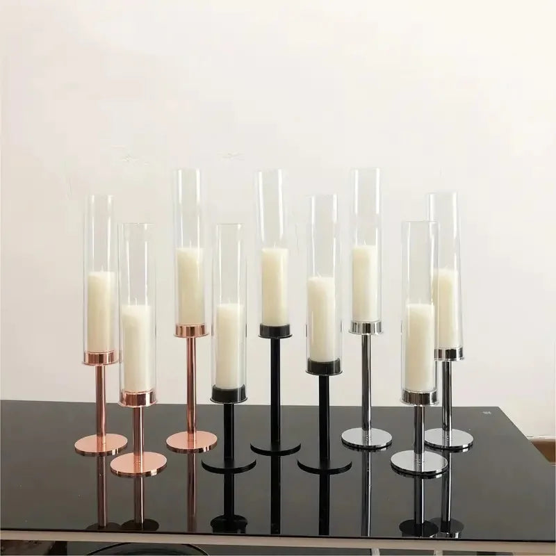 Candelabro de Vidrio Hurricane para Velas cónicas 3 Piezas Candelabros Candelabros de Tallo Largo para Centro de Mesa Hogar