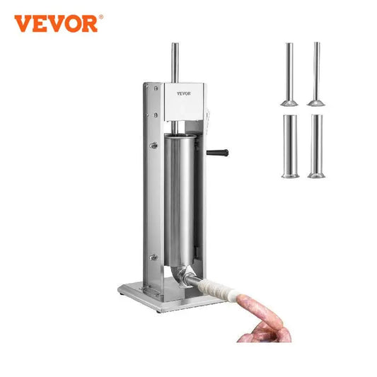 VEVOR-embutidora de salchichas Manual, máquina Vertical de salchichas de acero inoxidable con 5 embudos de llenado para comercio doméstico, 3, 5, 7 L