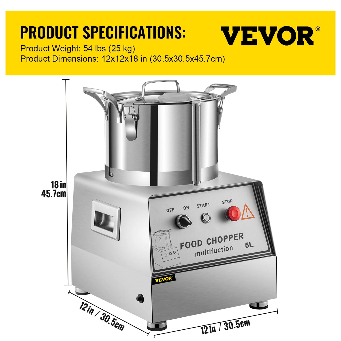 VEVOR-procesador de alimentos multifunción de acero inoxidable, picadora de verduras, picadora eléctrica para el hogar, cortador de carne comercial, 5L, 10L, 15L, 20L