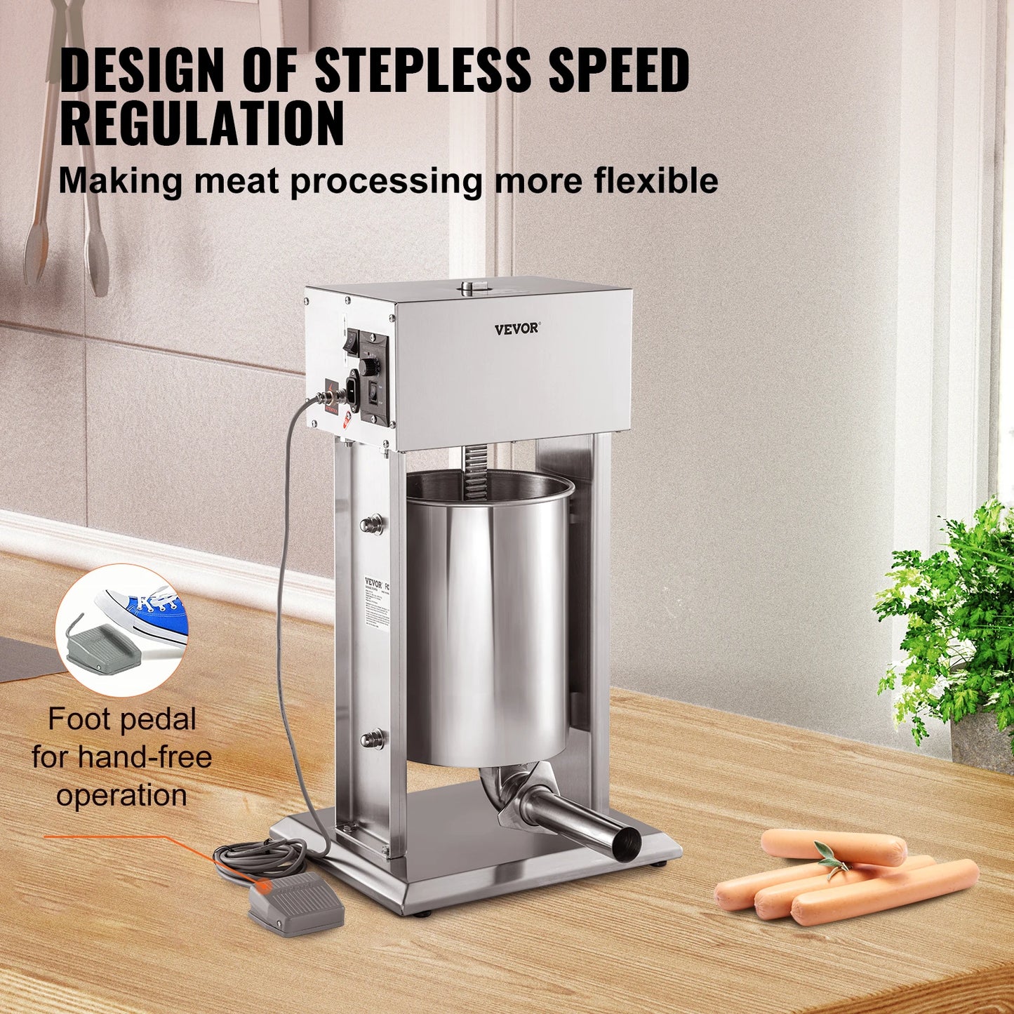 VEVOR Electric 10L/15L Sausage Stuffer Stainless Steel Making Sausage Machine Commercial Grade with 4 Filling Funnel for Home