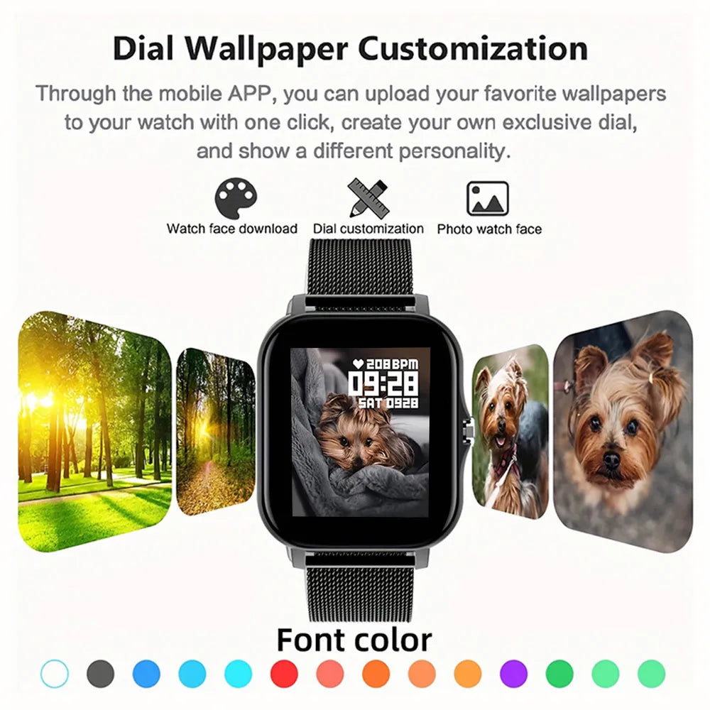 Montre connectée pour téléphone Android, écran couleur 2023 pouces, entièrement tactile, cadran personnalisé, pour femmes et hommes, avec appels Bluetooth, nouveau, 1.44