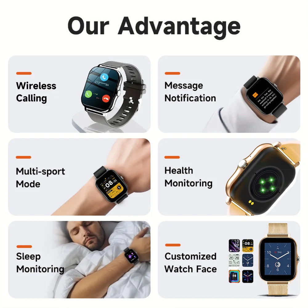 Montre connectée pour téléphone Android, écran couleur 2023 pouces, entièrement tactile, cadran personnalisé, pour femmes et hommes, avec appels Bluetooth, nouveau, 1.44