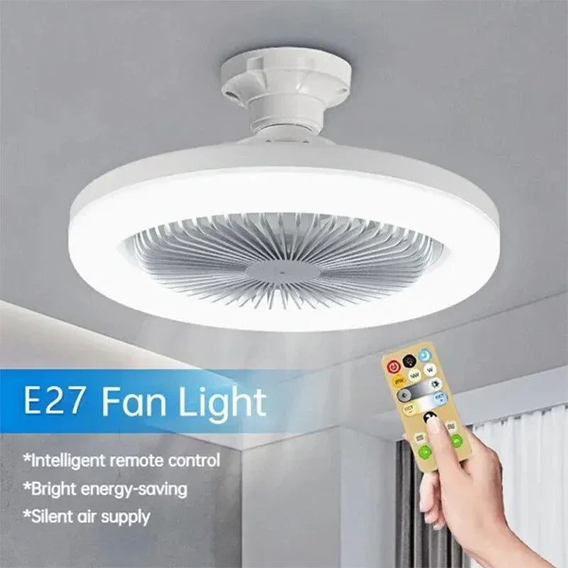 Ventilador de techo inteligente 3 en 1 con mando a distancia y base de iluminación E27 AC85-265V de 3 velocidades para iluminación de dormitorio y sala de estar