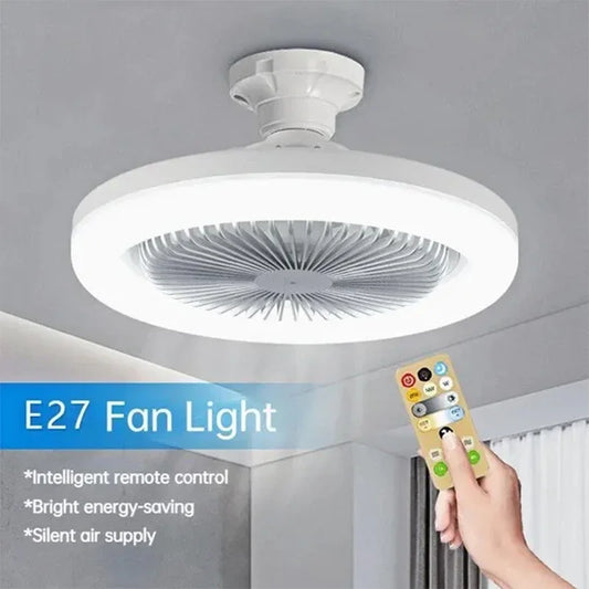 Ventilateur de plafond intelligent 3 en 1 avec télécommande et base d'éclairage E27 AC85-265V à 3 vitesses pour l'éclairage de la chambre et du salon