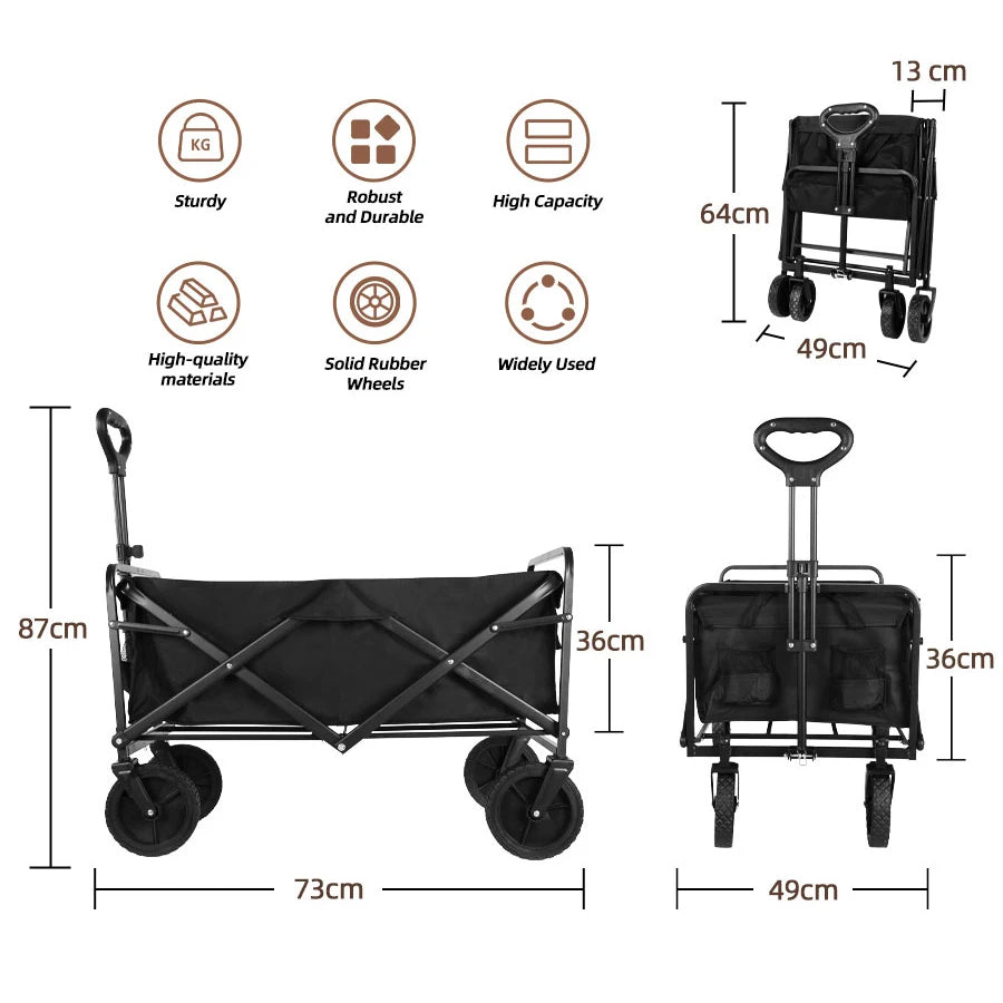 Chariot pliant robuste de grande capacité, chariot de Shopping, de jardin, de plage, à tirer, pliable, Portable, pour l'extérieur