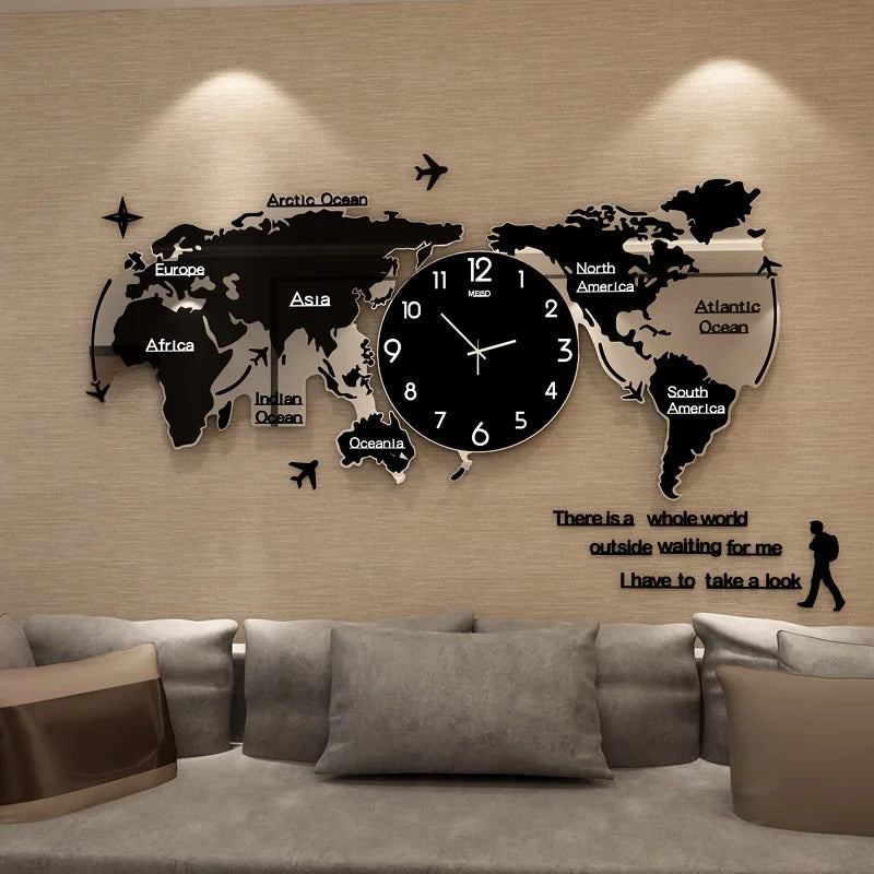 Horloge murale en acrylique Unique 3D, grande horloge murale suspendue avec autocollants, décorations pour la maison, DIY bricolage