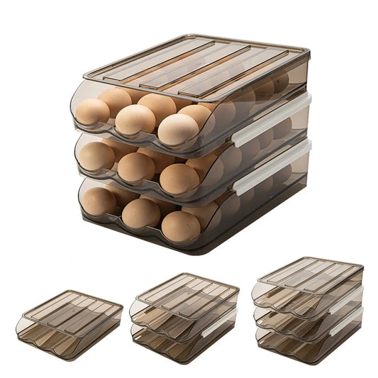 Home Kitchen Egg Storage Box Refrigerator Fresh Creative Translucent PET Egg Multi-Layer Rolling Drawer Organizer Rack