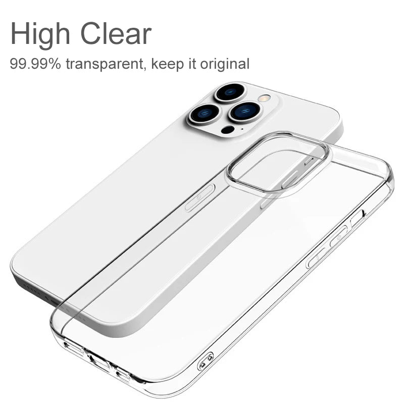 Coque arrière Ultra fine en Silicone transparent, étui pour iPhone 15 14 13 12 11 Pro Xs Max Mini XR X 7 8 6s Plus 6 SE 2020 2022 2016 5 5s