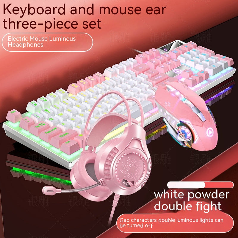 Home Color Blocked Wired Keyboard And Mouse Earphone Set