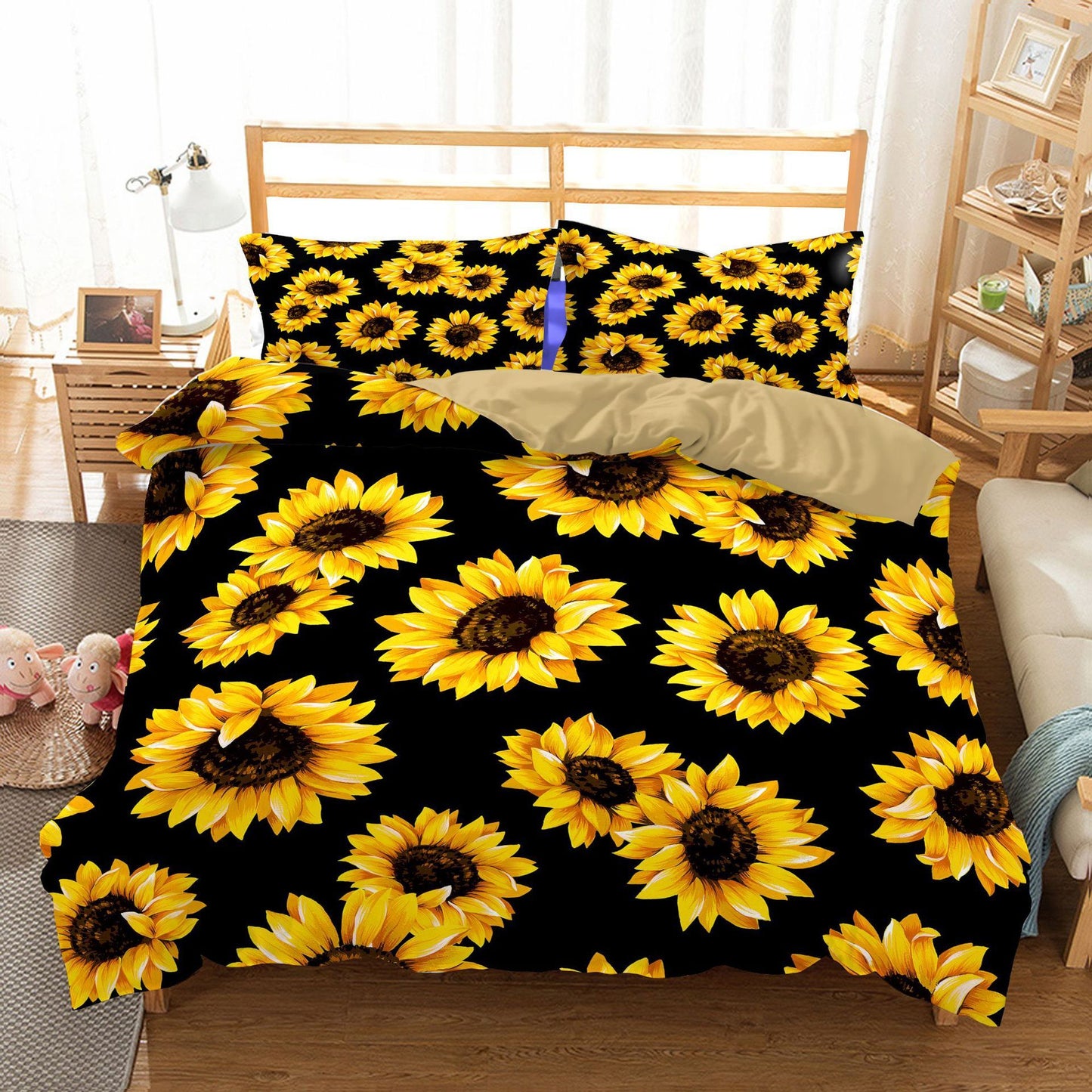 Funda de edredón de girasol de tres piezas Ropa de cama textil para el hogar