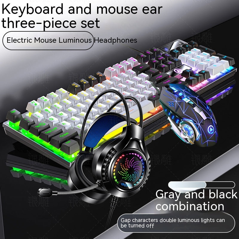 Home Color Blocked Wired Keyboard And Mouse Earphone Set