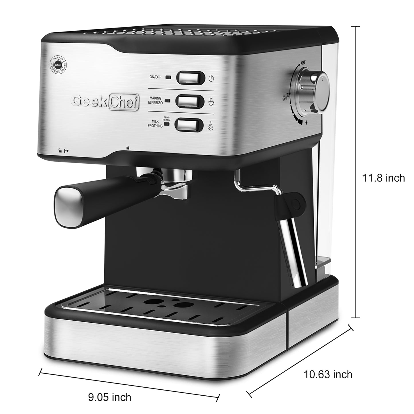 Geek Chef Máquina de café expreso, máquina de café espresso y capuchino, máquina de café con leche de 20 bares, compatible con filtro de cápsulas ESE POD y varilla de vapor de espumador de leche, 950 W, tanque de agua de 1,5 l, prohibición en Amazon 