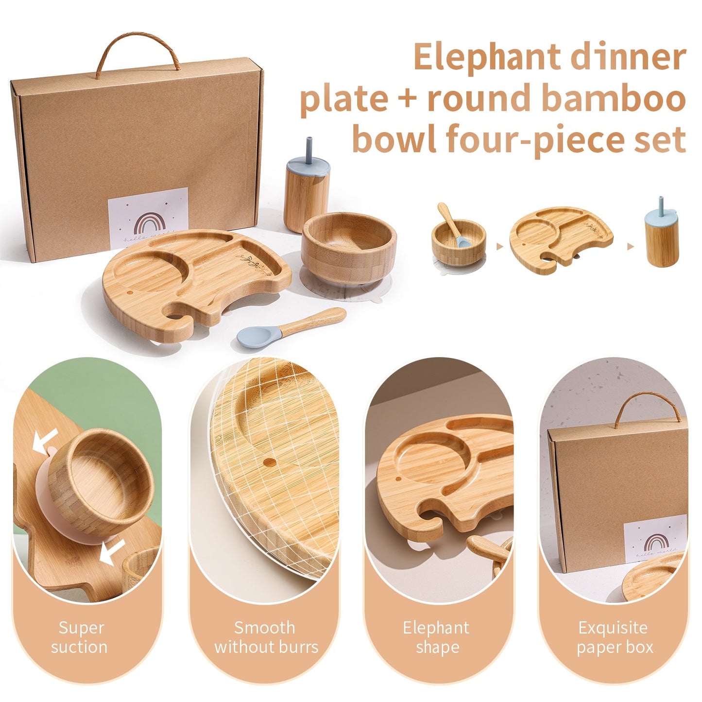 Assiette à dîner éléphant pour nourrissons et jeunes enfants