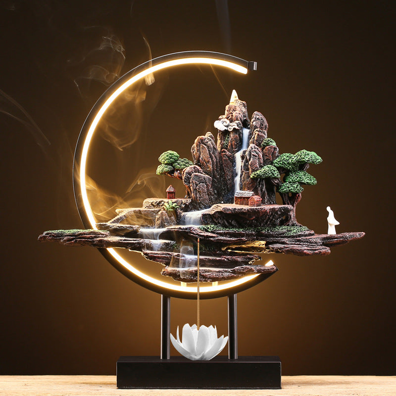 Chinese Style High Mountain Flowing Water Backflow Incense Burner Lamp Ring Home Decoration