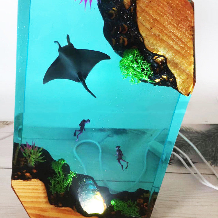 Resin Solid Wood Epoxy Creative Handmade Tropical Ocean Wind Small Night Lamp