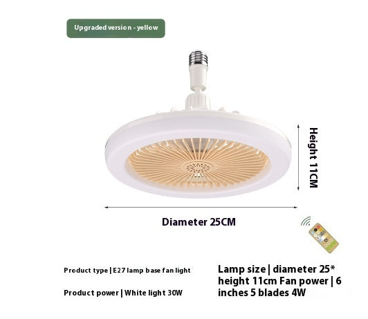 Ventilateur de plafond rond télécommandé de 26cm, avec lampe LED E27, 30W, ventilateur suspendu, pour la maison, la chambre à coucher, le bureau, ventilateur de refroidissement de l'air