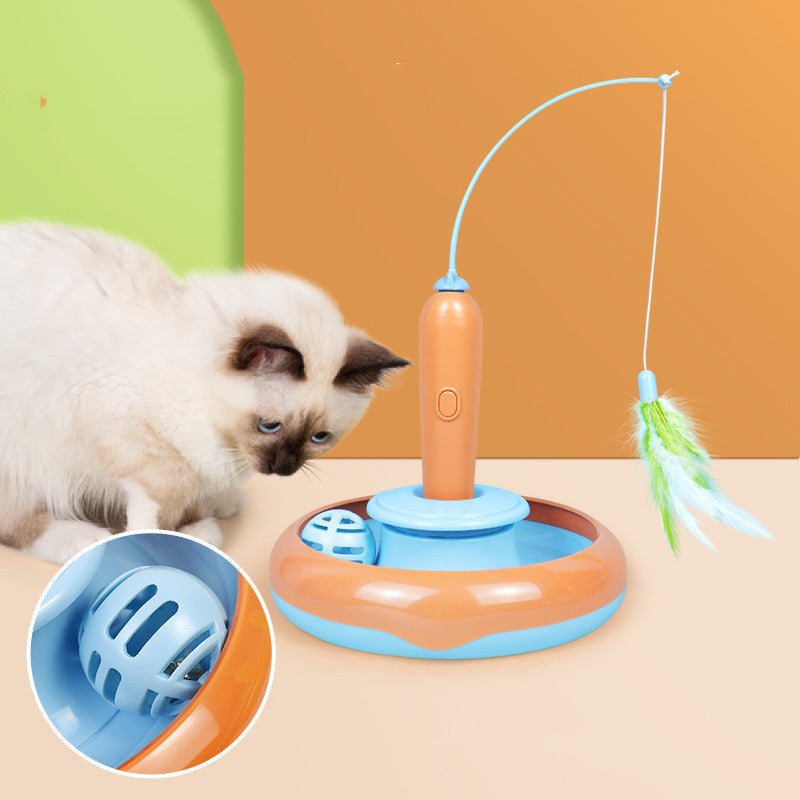 2 en 1 jouet pour chat avec plume pour auto-jeu chat plateau tournant fournitures pour animaux de compagnie chat jouet jouets chats articles produits