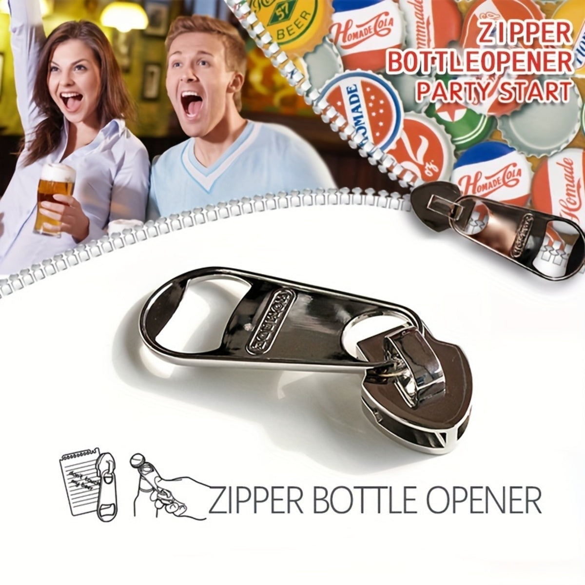 Creative Large Magnetic Zipper Bottle Opener Beer Bottle Opener With Refrigerator Sticker Creative Large Size Beer Opener With Personalized Lever Design