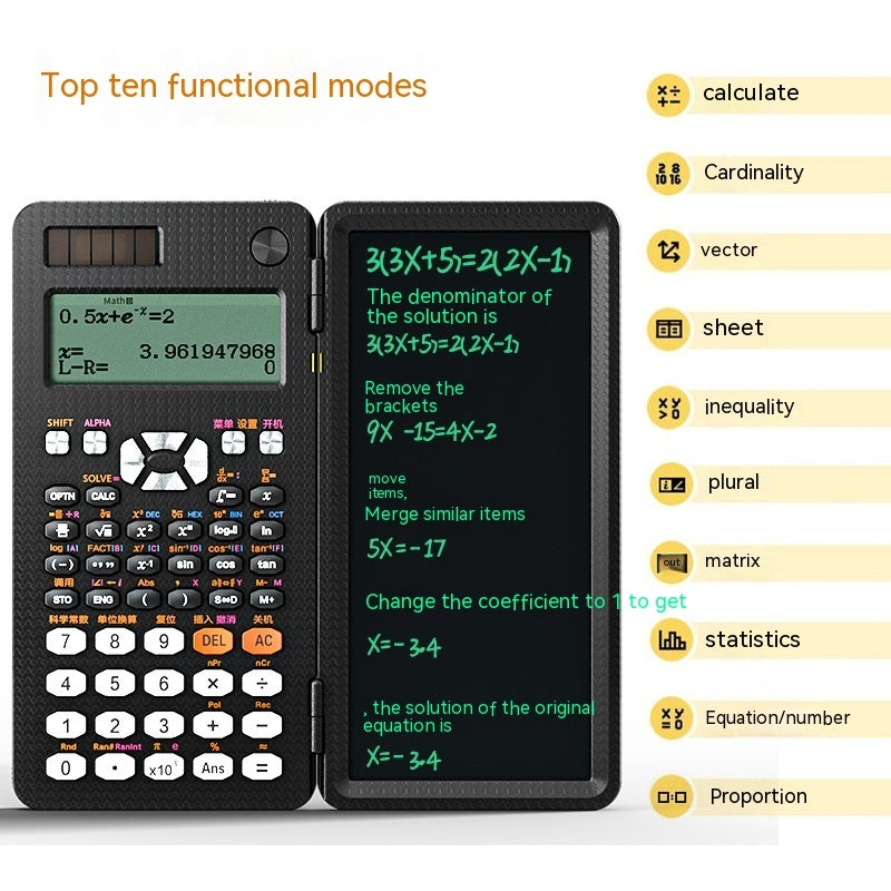 Calculatrice scientifique pliable 2 en 1 Tablette d'écriture manuscrite Fonction d'apprentissage Calculatrice Calculatrice scientifique de bureau pliable