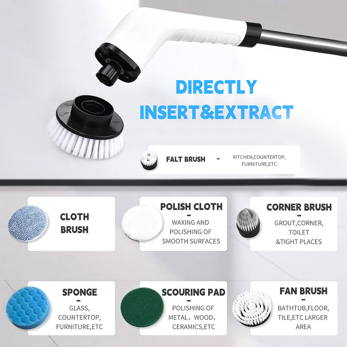 14PC Electric Spin Scrubber Cleaning Brush Scrubber For Home Adjustable Speeds Electric Spin Scrubber Cleaning Supplies Bathroom Cleaner Spin Mop Cleaning Brush Scrubber For CAR