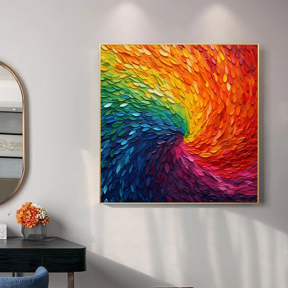 Arte texturizado abstracto Pintura de plumas de arco iris personalizada Decoración de pared pintada a mano Póster artístico Océano Mar Pintura al óleo gruesa gris y negra Arte de pared de diseño simple, sin marco.