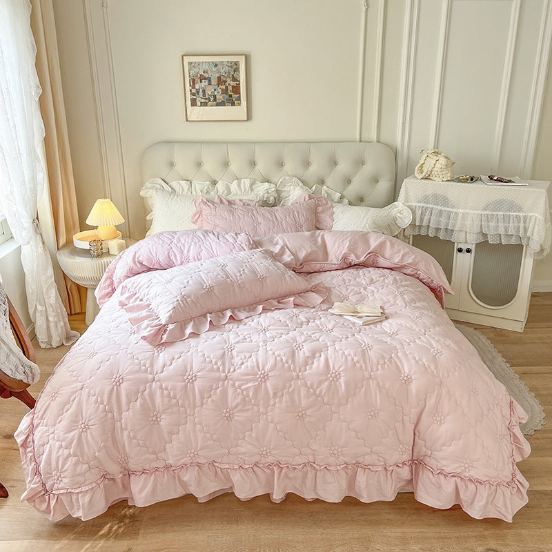 Ensemble quatre pièces en coton lavé Housse de couette Girlish Heart