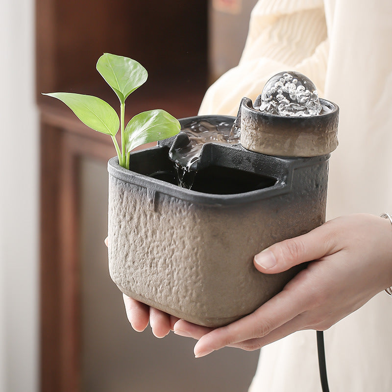 Ornement de petite fontaine de roue à eau de bureau