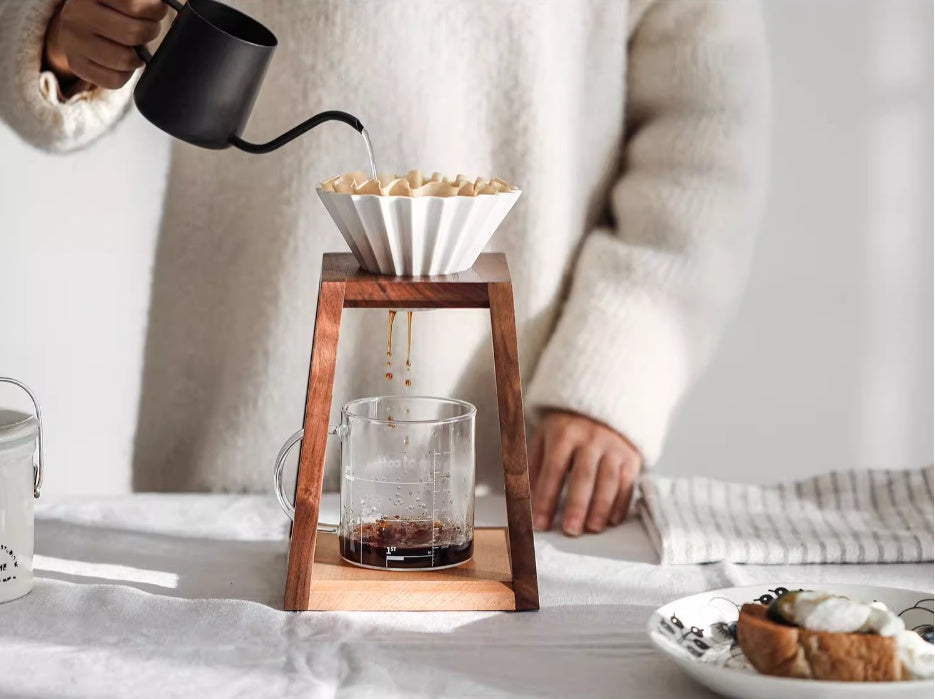 Soporte de café para vertido de madera maciza para el hogar, para acampar al aire libre