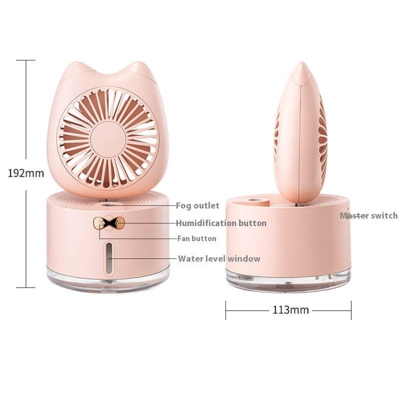 Humidificador de carga dos en uno con mini ventilador de pulverización de dibujos animados