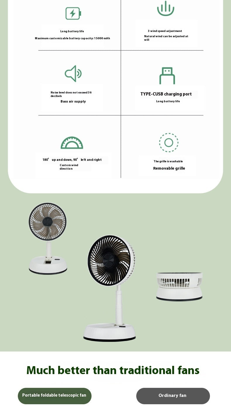 Ventilador silencioso USB retráctil con cabezal móvil retráctil de escritorio con Control remoto plegable