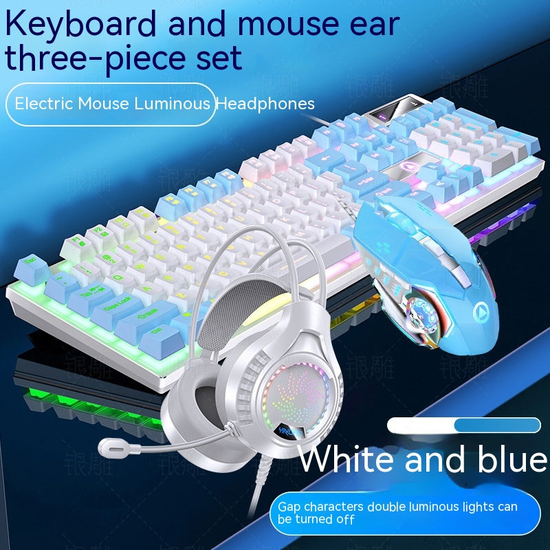 Home Color Blocked Wired Keyboard And Mouse Earphone Set