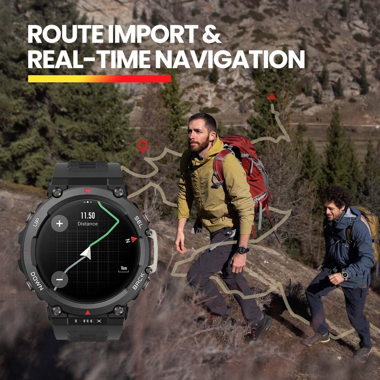 Amazfit T Rex 2 Smartwatch T Rex 2 Dual Band Route Import 150 Modes sportifs intégrés Montre intelligente