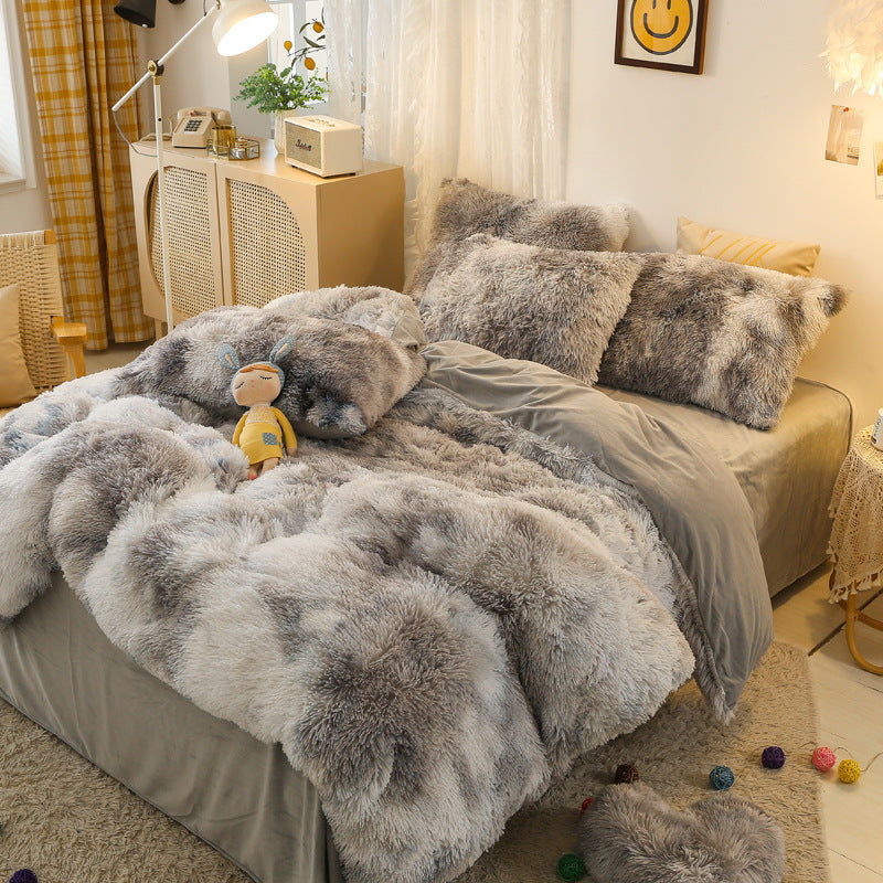 Ensemble de quatre pièces en velours de vison longue housse de couette en velours cristal en peluche