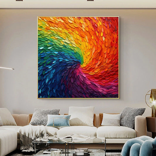 Arte texturizado abstracto Pintura de plumas de arco iris personalizada Decoración de pared pintada a mano Póster artístico Océano Mar Pintura al óleo gruesa gris y negra Arte de pared de diseño simple, sin marco.