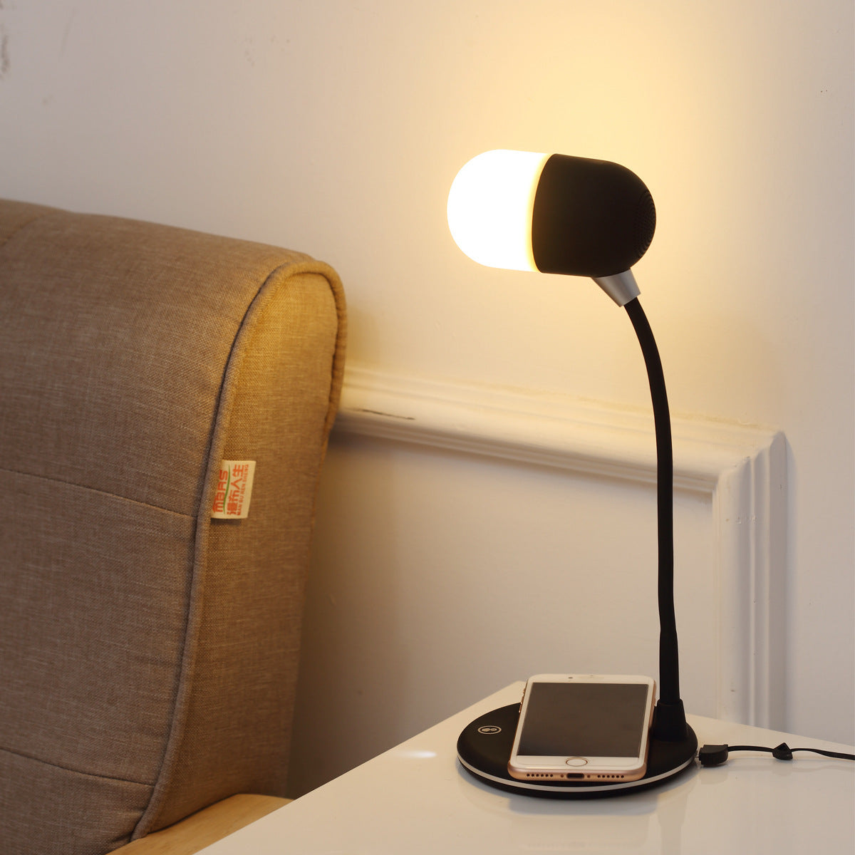 Lampe de bureau 3 en 1 avec chargeur sans fil Qi, haut-parleur Bluetooth 5W, USB, variable, pour chambre à coucher