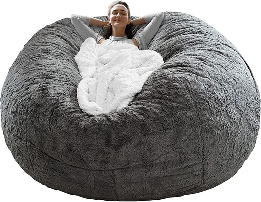 Housse de chaise en forme de sac - Ce n'était qu'une housse, pas un coussin de pouf complet - Grande housse de canapé-lit ronde en velours PV doux et moelleux - Meubles de salon - Housse de canapé-lit paresseuse - 1,8 m - Gris foncé 