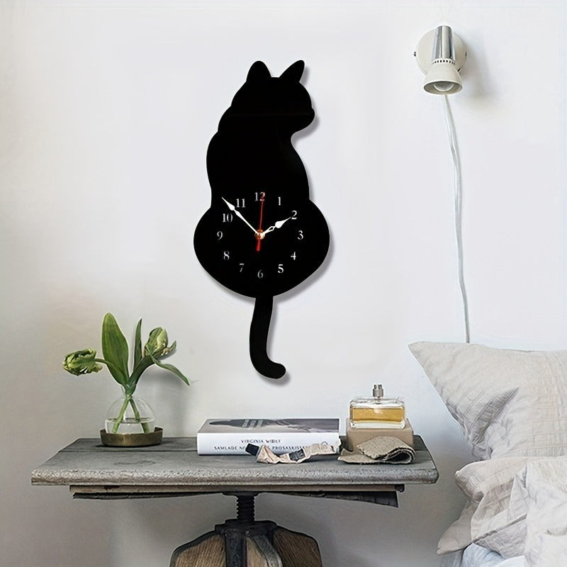 Whimsical Black Cat Pendulum Wall Clock With Moving Tail  Fun And Unique Home Decor For Living Room Office  And Bedroom