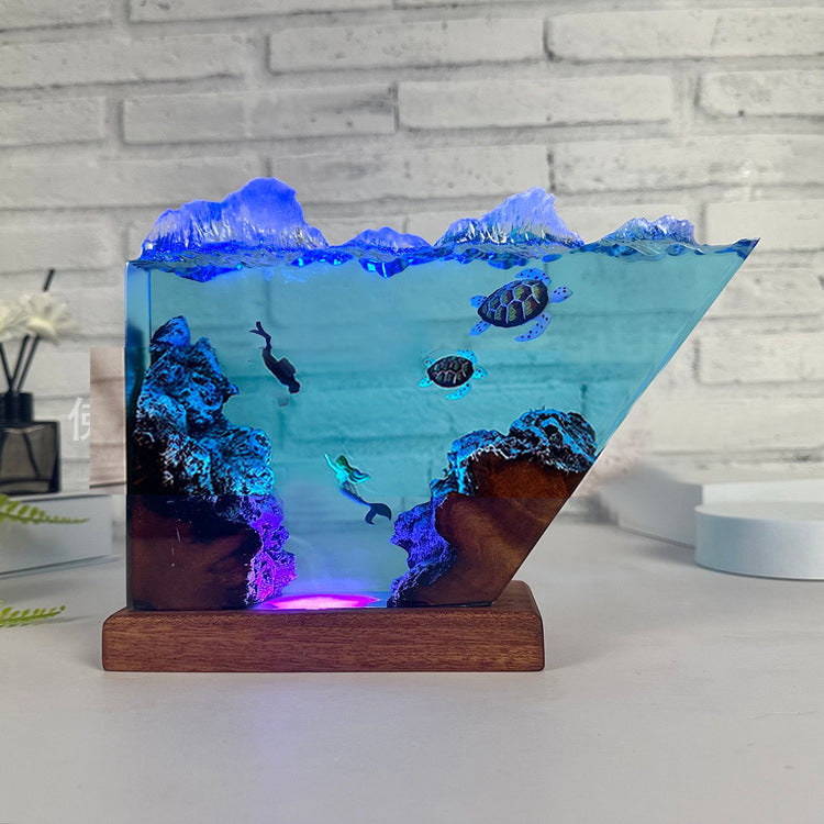 Adornos creativos de lámpara de noche pequeños hechos a mano de sirena de aguas profundas