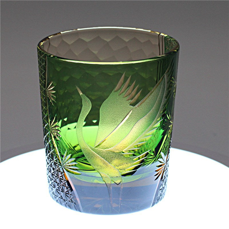 Nouveau Verre à whisky japonais Edo Kiriko Pine Crane