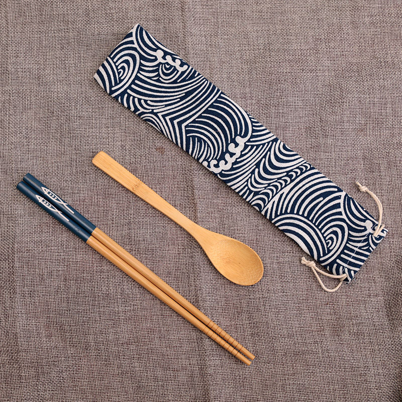 Wooden Chopsticks Spoon Set Travel Portable Tableware