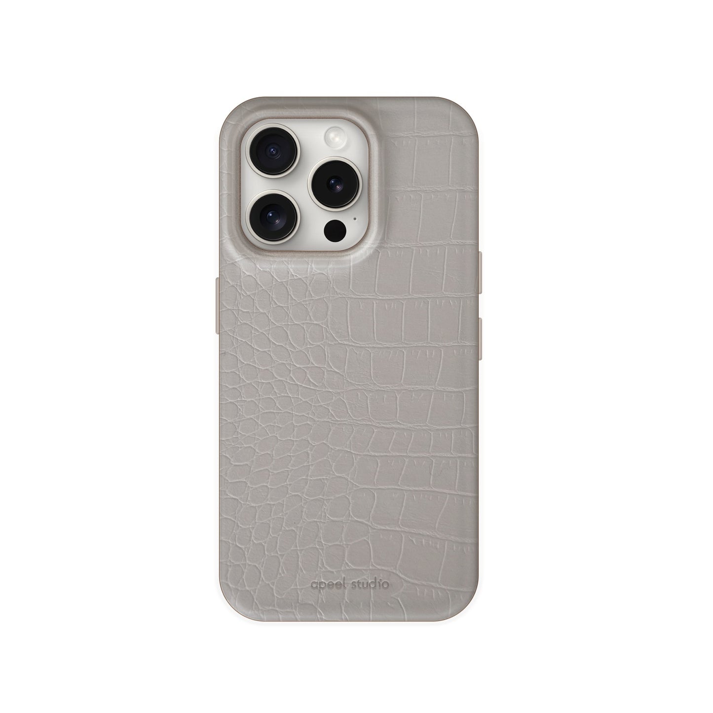 Funda para teléfono de cuero con estampado gris crema