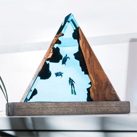 Wooden Resin Triangle Creative Ocean Style Small Night Lamp