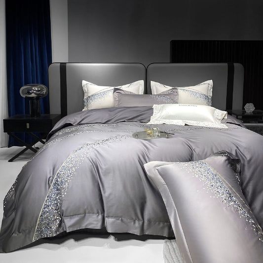 120 Long-staple Cotton Four-piece Set High-grade Simple Embroidery Light Luxury Quilt Cover Bed Sheet Bedding