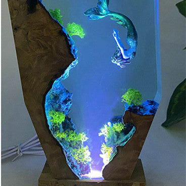 DIY Mermaid Ocean Small Night Lamp Creative Handmade Wooden Resin Decorations