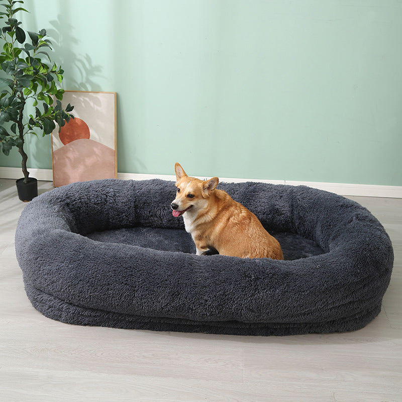 Coussin pour animaux de compagnie en peluche, grand lit chaud d'hiver pour animaux de compagnie, amovible et lavable