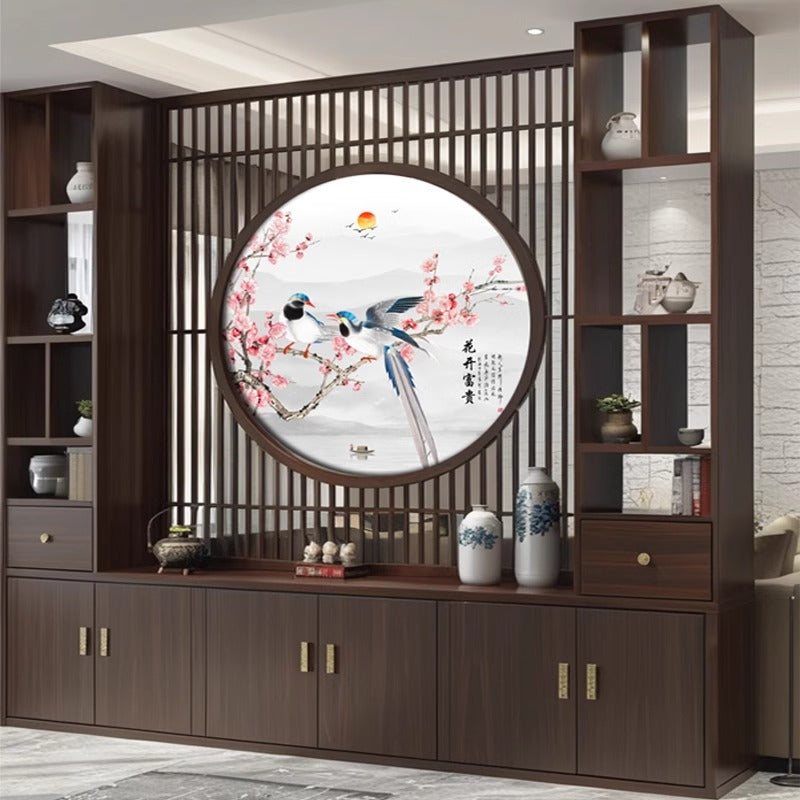 New Chinese Solid Wood Screen Partition Living Room Office Background Wall Household Modern Door Block Entry Door Cabinet