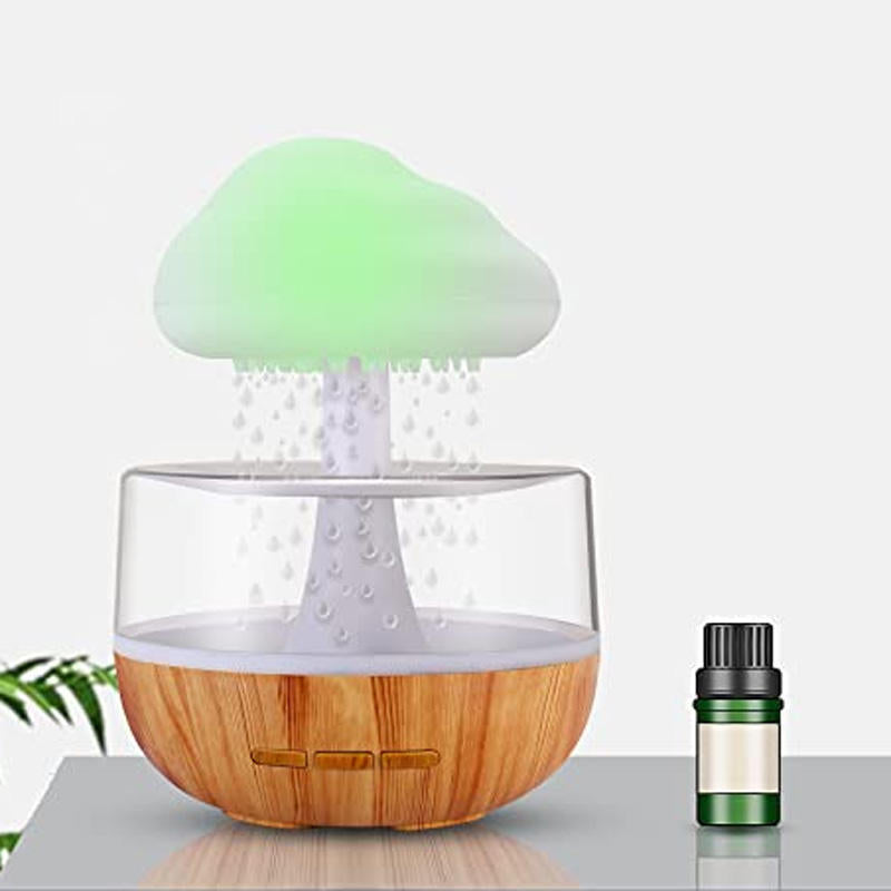 Humidificador de escritorio 2 en 1, difusor Zen de aceite esencial de aromaterapia con nube de lluvia y lámpara de seta con luz nocturna de nube de lluvia