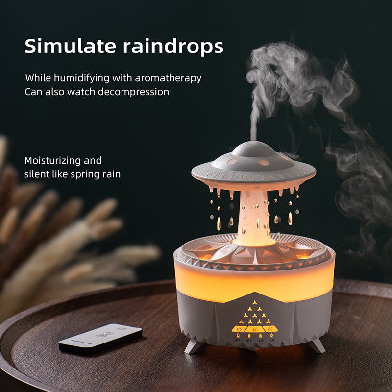 Humidificateur de pluie UFO goutte de pluie aromathérapie goutte d'eau ultrasonique humidificateur de pluie d'air 350 ml 7 couleurs lampe LED diffuseur d'arôme de goutte de pluie