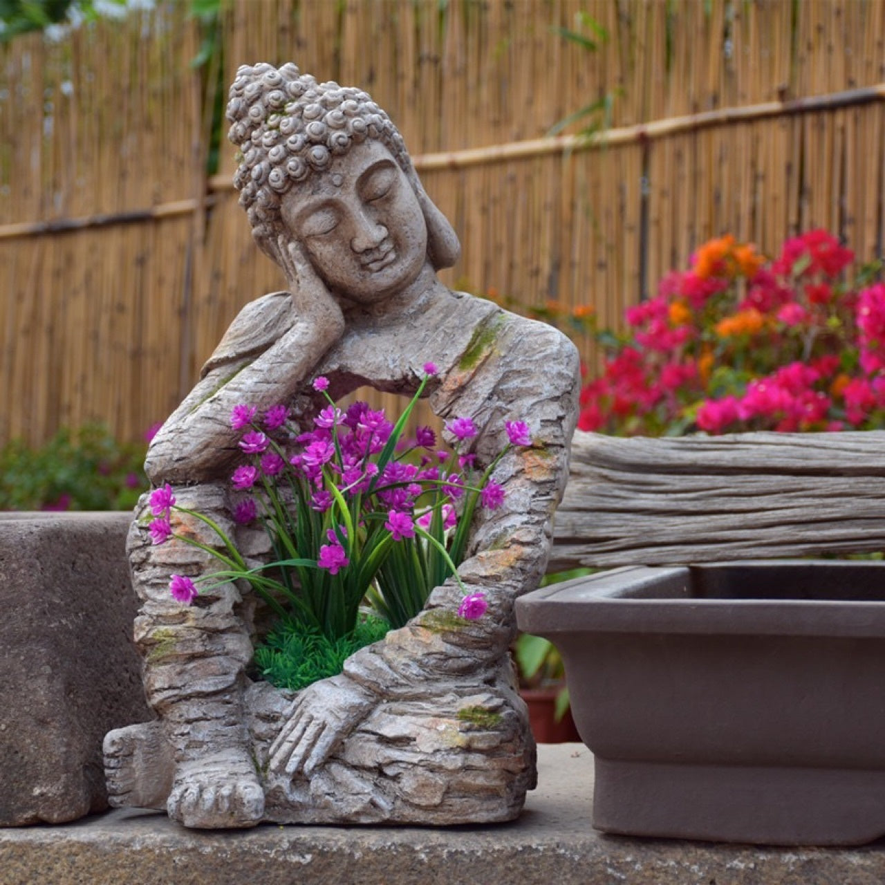 Statue de bouddha Zen en résine, Pot de fleur, paysage de cour, aménagement de balcon, décoration de jardin