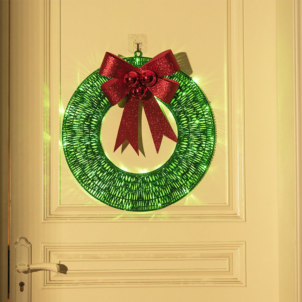 Guirlande De Noël 50CM Lumineux LED Lumière Chaude Couronne Lumineuse En Métal Avec Grand Bowknot Porte D'entrée De Noël Maison Fête De Vacances Porte Suspendue Décor